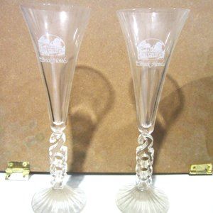 VTG PAIR OF MILLENIUM CHAMPAGNE TOASTING GLASSES, THE BRICK HOTEL